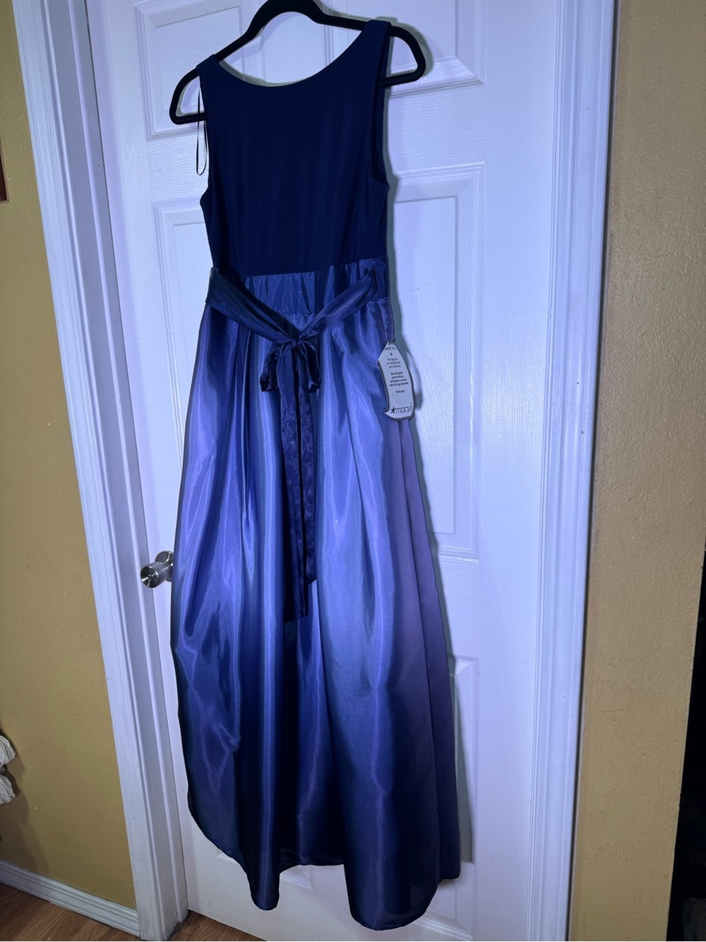 SL Fashions Navy to Sky Blue Ombre Satin Maxi Dress - Picture 4 of 12